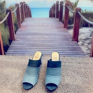 Jean material high heels slide on